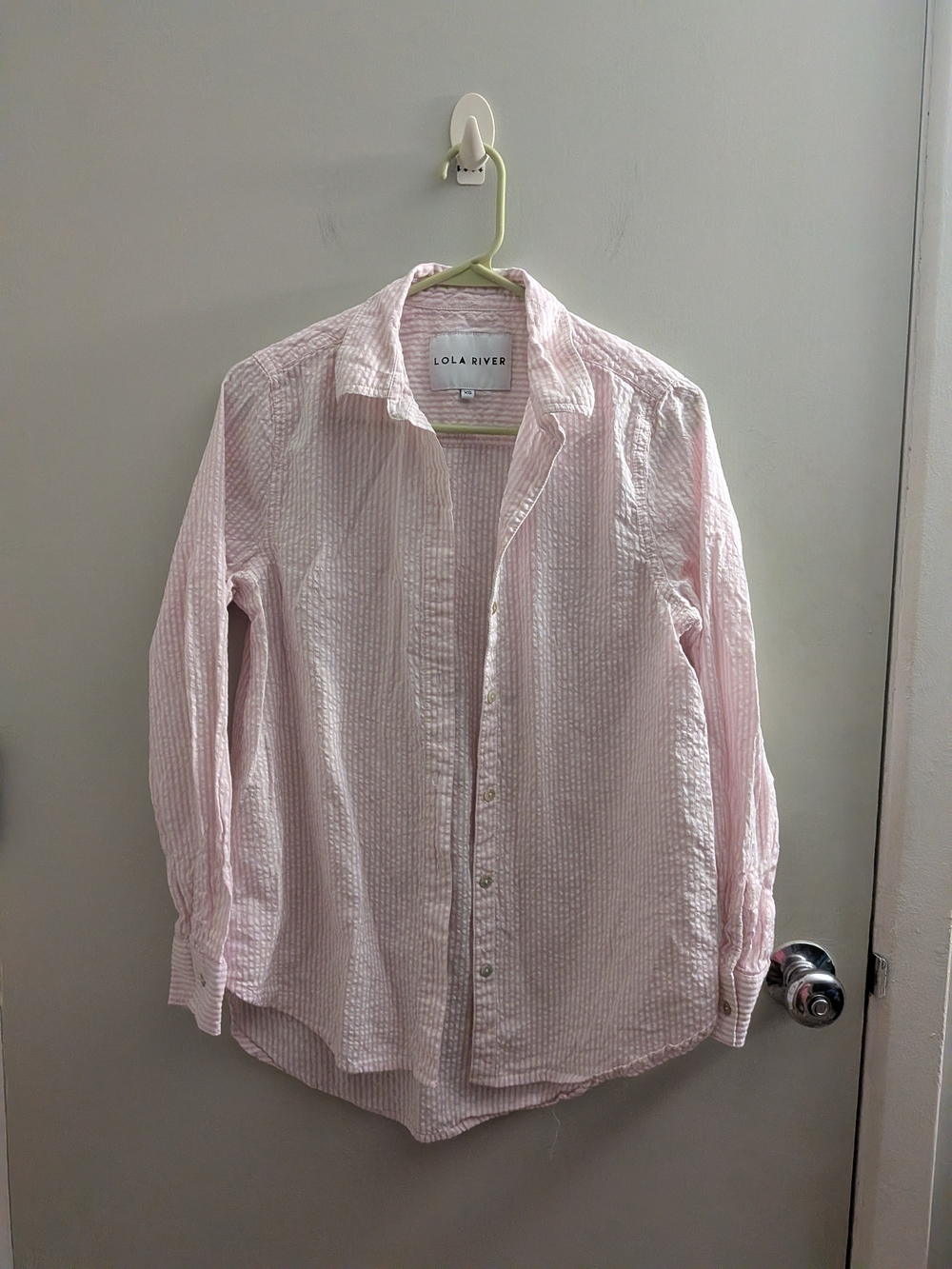 Lola River XS Women's Light Pink Seersucker Button Down Shirt Preppy Classic EUC
